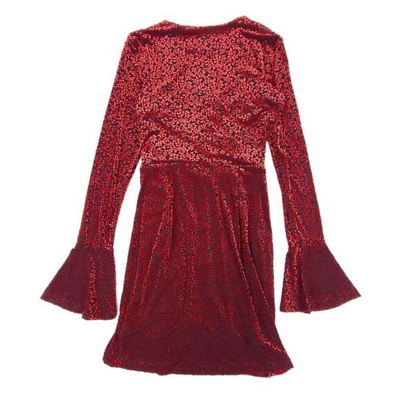 NEW C/Meo Breakthrough Red Velvet Whimsigoth Bell Sleeve Faux Wrap Mini Dress XS - Picture 6 of 8